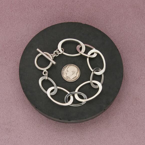 sterling silver oval link chain toggle bracelet size 6in - Picture 2 of 3